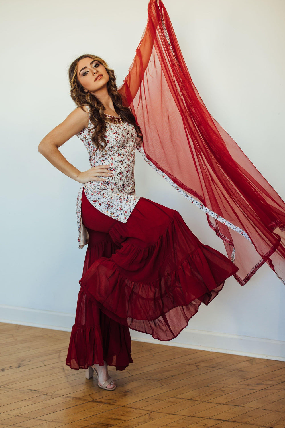 Taralyn White & Red Palazzo Set-Raas