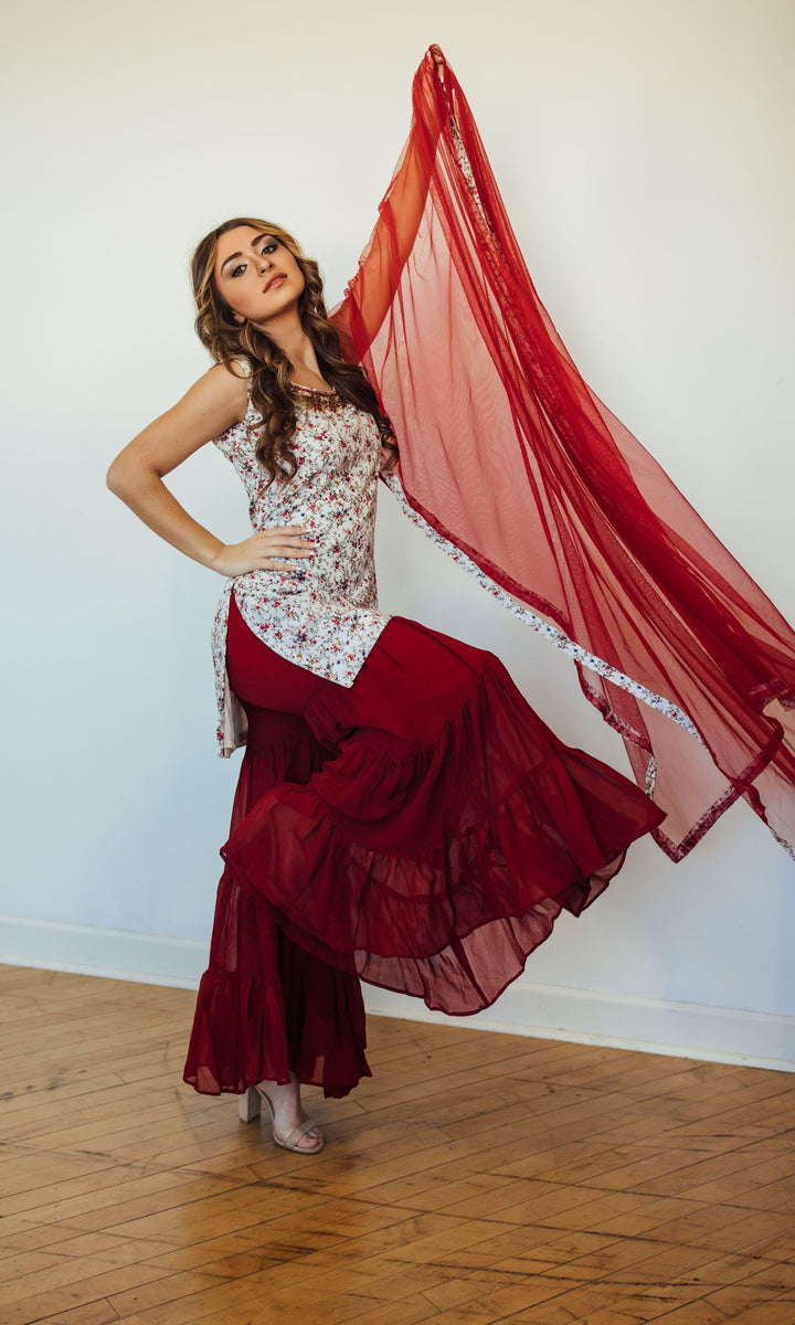 Taralyn White & Red Palazzo Set-Raas