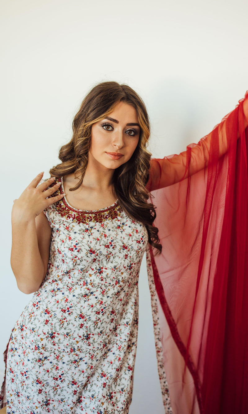 Taralyn White & Red Palazzo Set-Raas