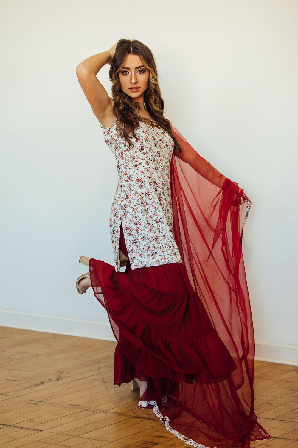 Taralyn White & Red Palazzo Set-Raas
