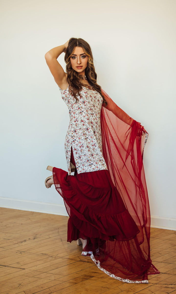 Taralyn White & Red Palazzo Set-Raas
