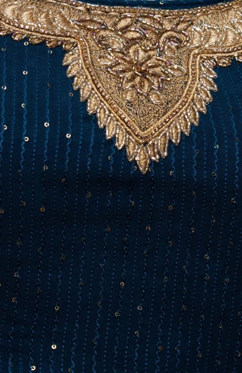 Teal Blue and Gold Full Sleeve Lehenga Choli Set