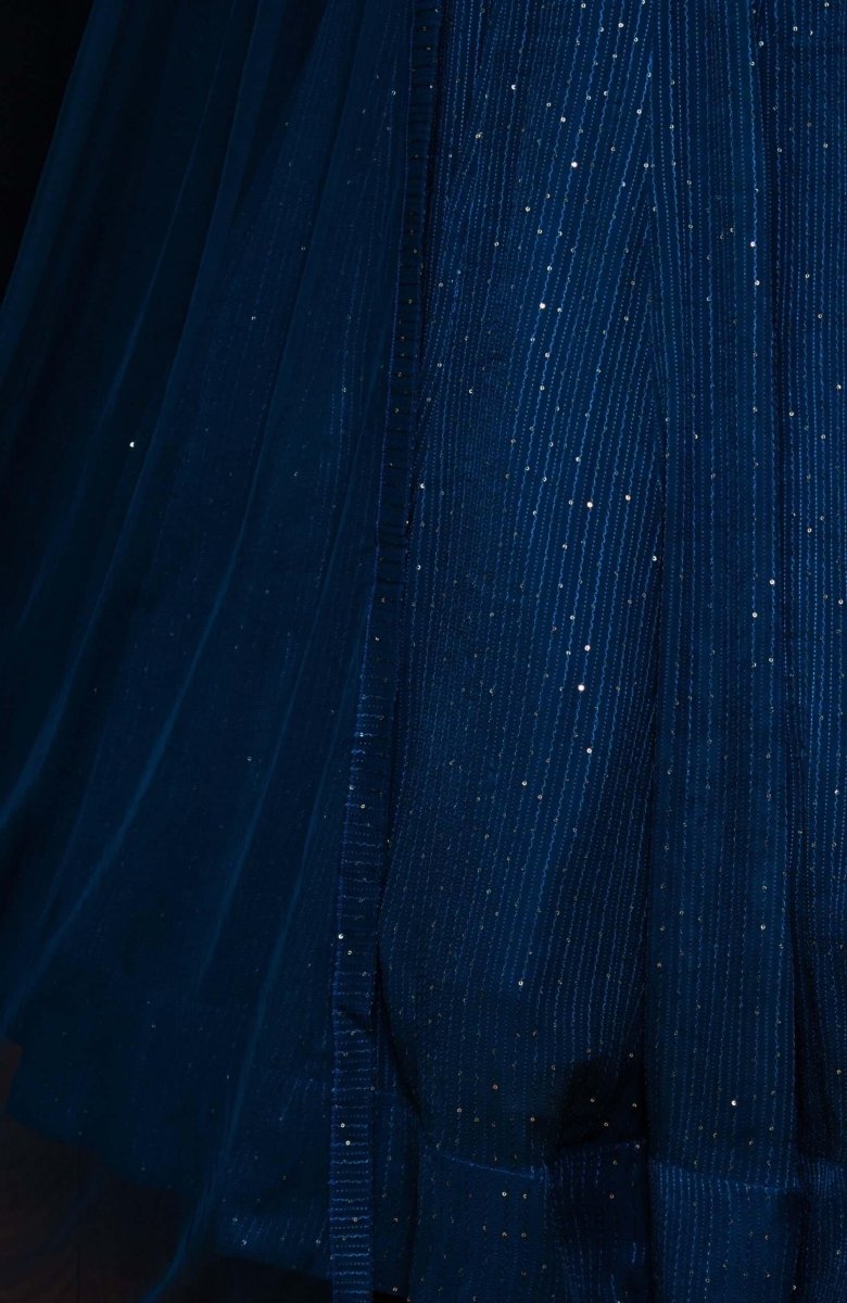 Teal Blue and Gold Full Sleeve Lehenga Choli Set