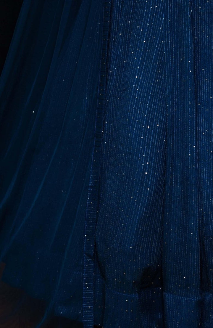 Teal Blue and Gold Full Sleeve Lehenga Choli Set