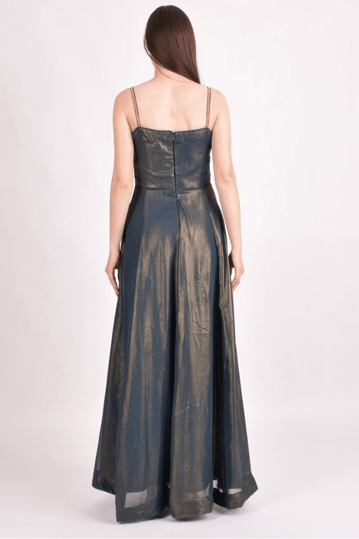 Teal Embroidered Shimmer Saree Gown ANARKALI & GOWN RAAS