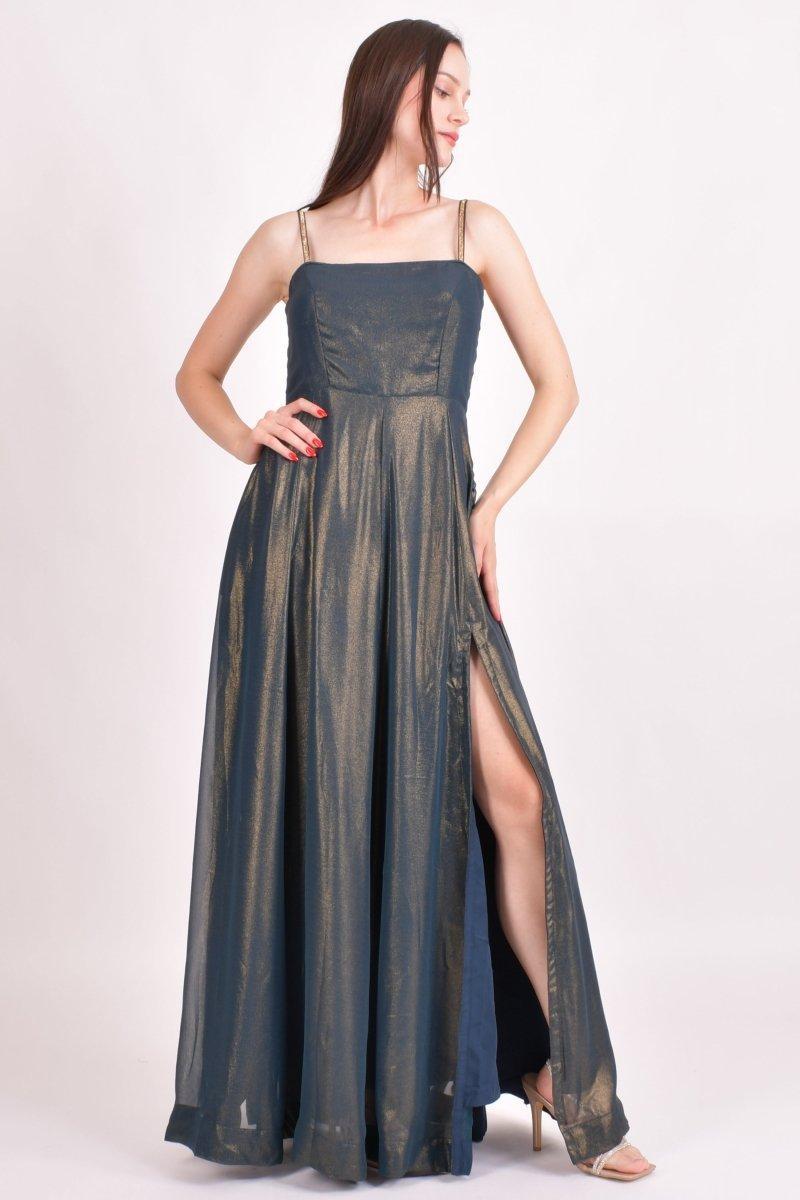 Teal Embroidered Shimmer Saree Gown ANARKALI & GOWN RAAS