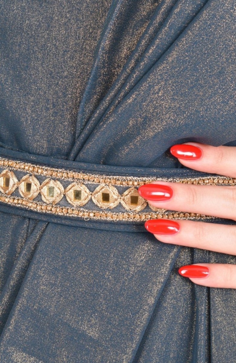 Teal Embroidered Shimmer Saree Gown ANARKALI & GOWN RAAS