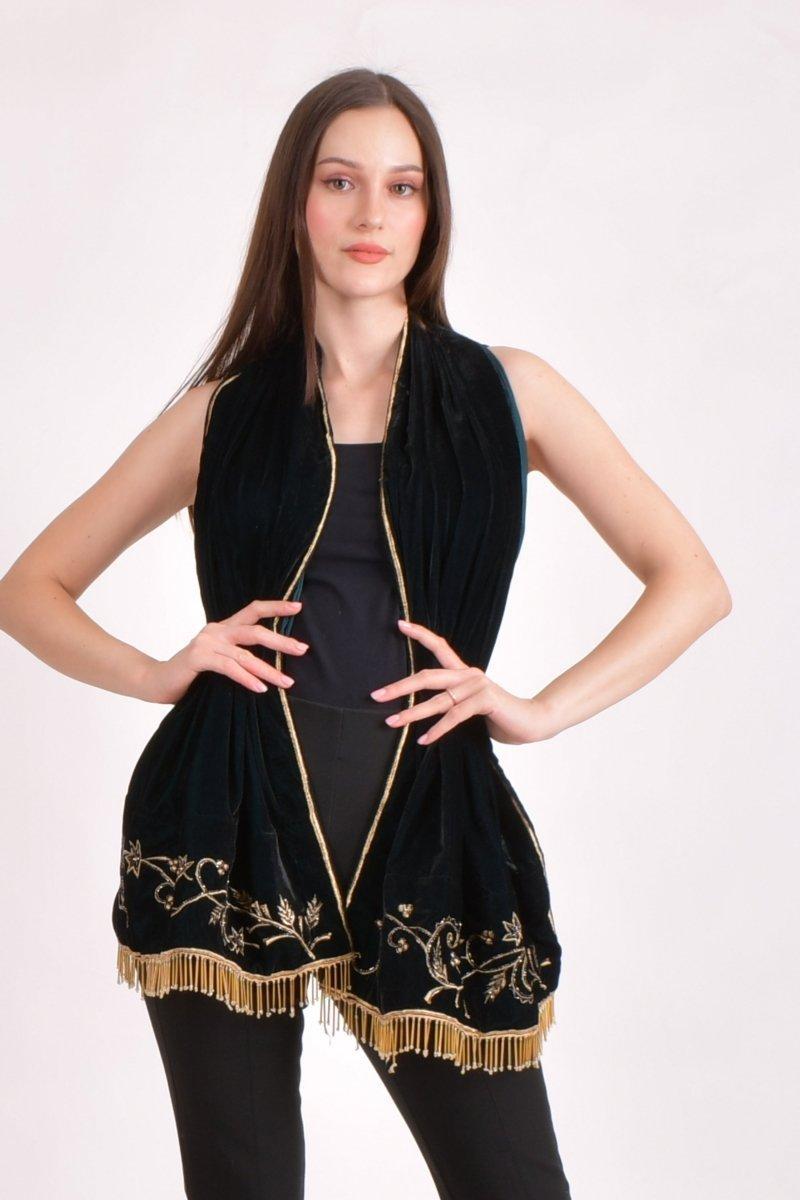 Teal Embroidered Velvet Scarf scarves & stoles RAAS