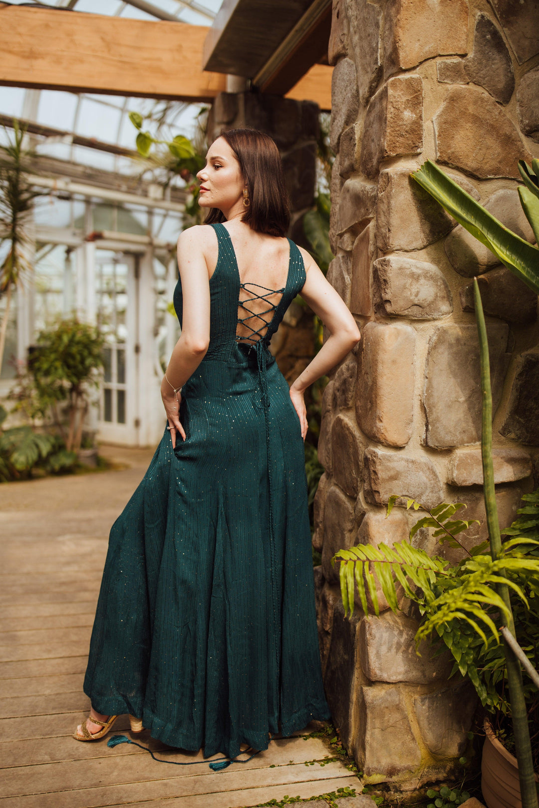 Teal Long Dress with Slit-Raas USA