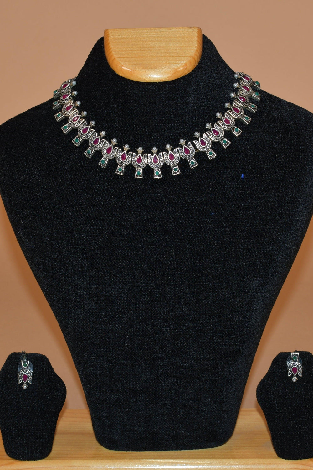 Tear Drop Patterned Oxidized Necklace Set FASHION JEWELRY RAAS