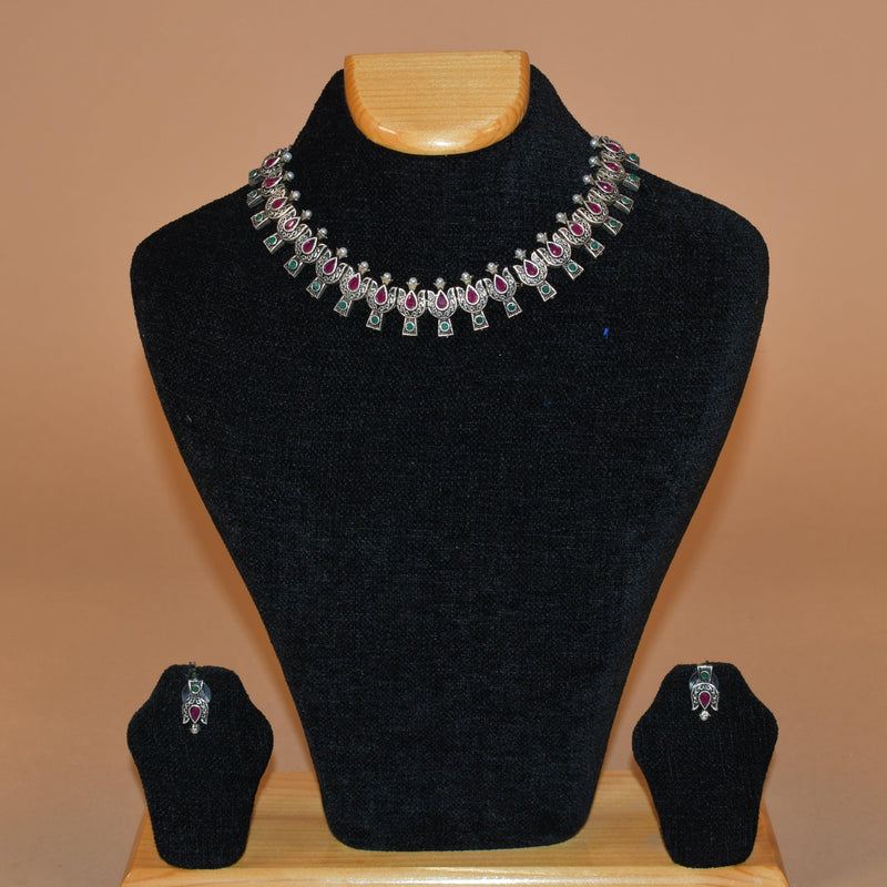 Tear Drop Patterned Oxidized Necklace Set FASHION JEWELRY RAAS