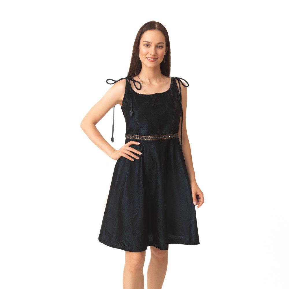 Tia Teal Velvet Short Dress-Raas USA