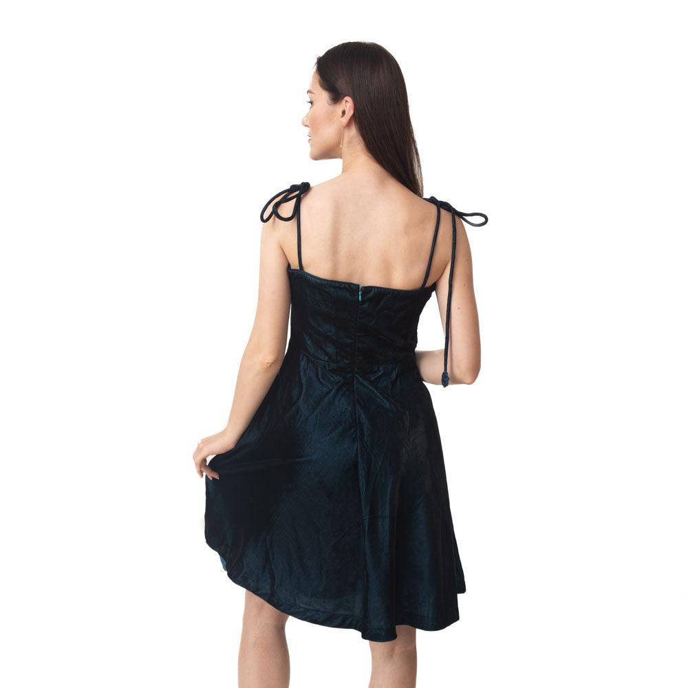 Tia Teal Velvet Short Dress-Raas USA