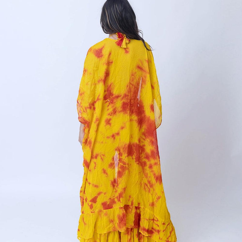 Tie Dye Sharara Set with heavy embroidery blouse and jacket-Raas