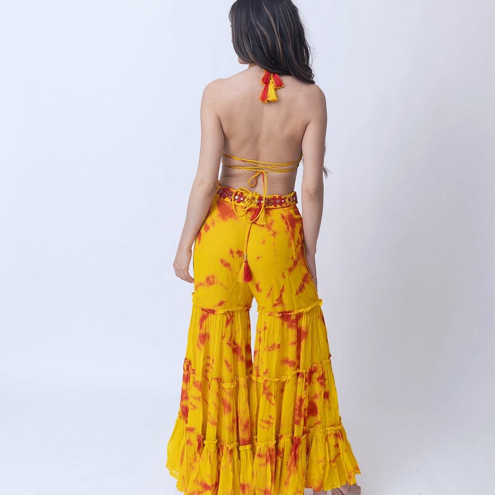 Tie Dye Sharara Set with heavy embroidery blouse and jacket-Raas
