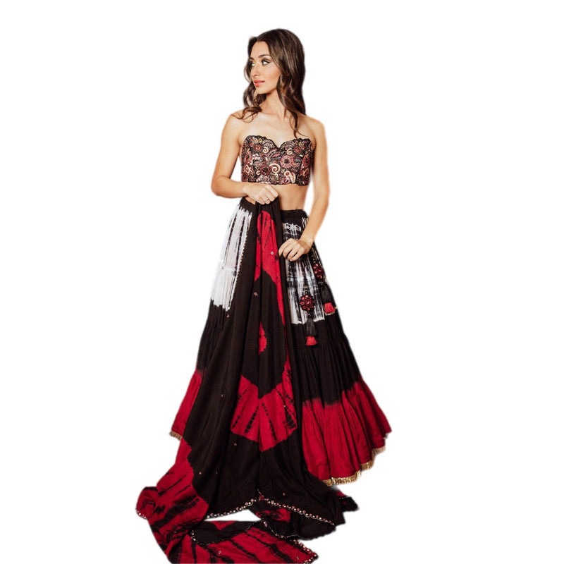 Tie Dye Tiered Full Flare Lehenga Choli Set Chaniya choli RAAS