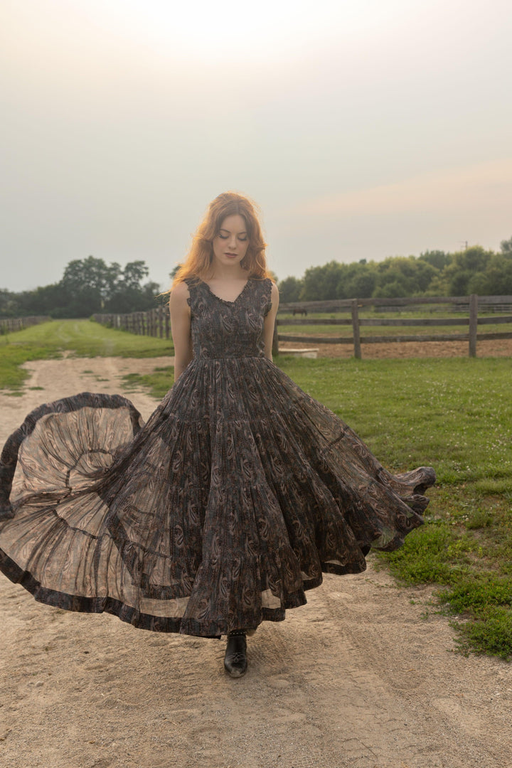 Tiered Gown with Paisley Print-Raas USA