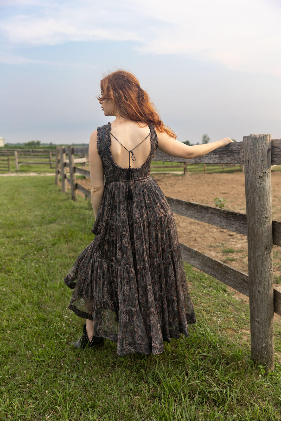 Tiered Gown with Paisley Print-Raas USA