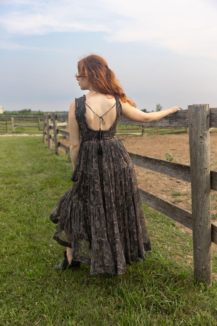 Tiered Gown with Paisley Print-Raas USA