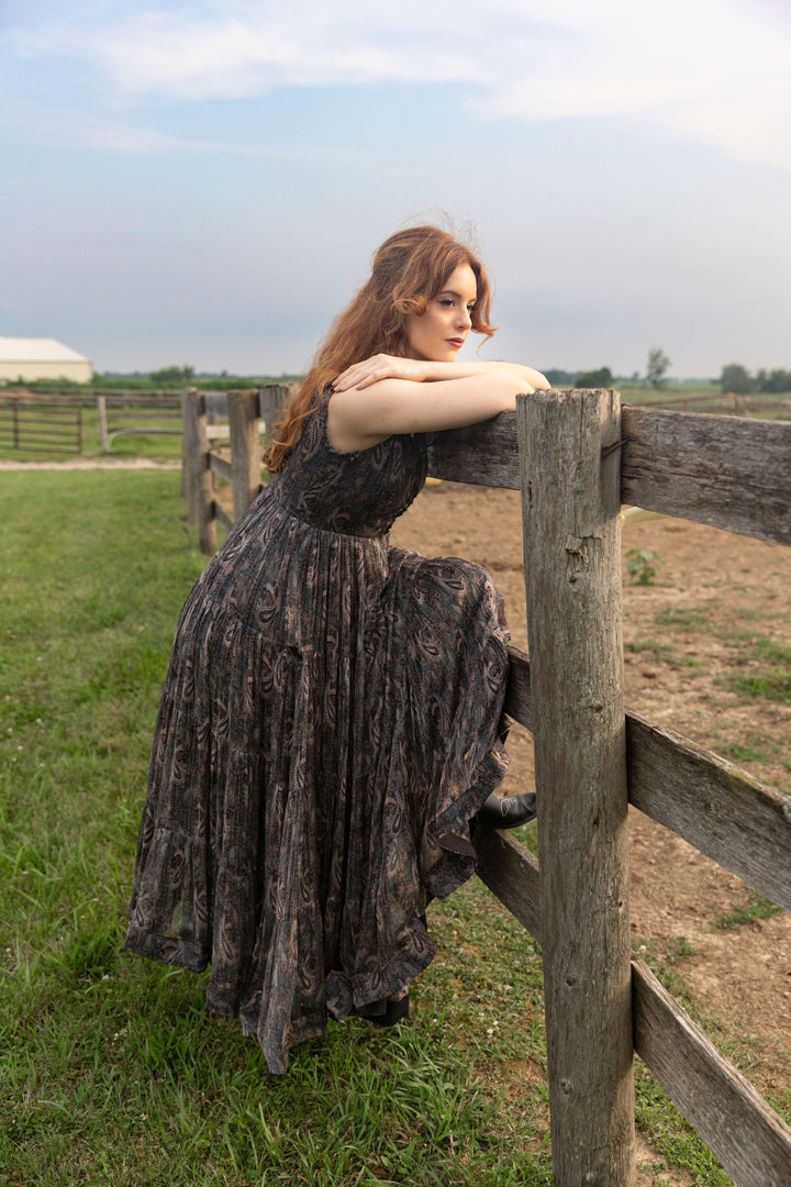 Tiered Gown with Paisley Print-Raas USA