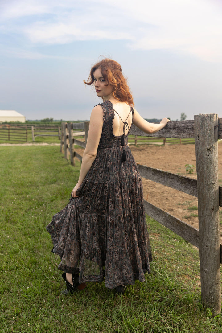 Tiered Gown with Paisley Print-Raas USA