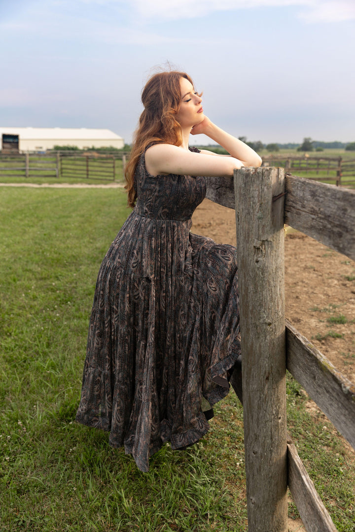 Tiered Gown with Paisley Print-Raas USA