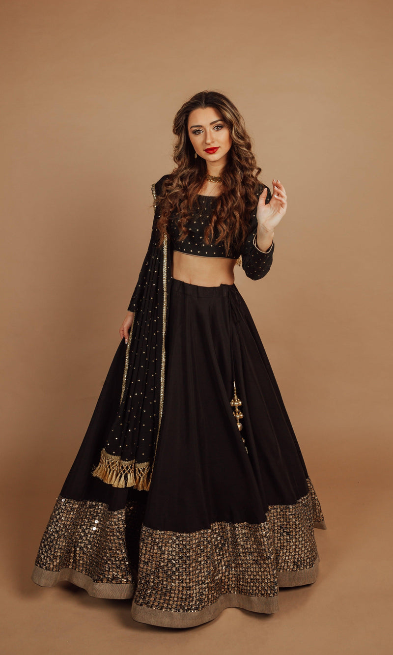 Timeless Black Lehenga Choli With Sequins Embroidery-[comfort-first-design]-[lightweight]-Raas