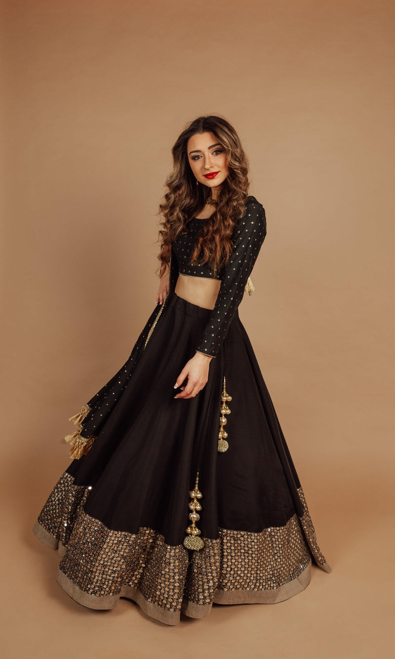 Timeless Black Lehenga Choli With Sequins Embroidery-[comfort-first-design]-[lightweight]-Raas