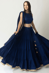 Timeless Royal Blue Lehenga Choli with Gold Trim for women-[comfort-first-design]-[lightweight]-Raas