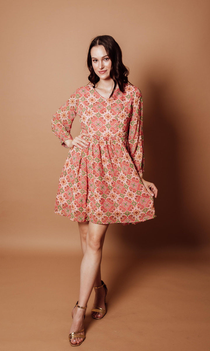 V-Neck Mini Dress-Raas USA