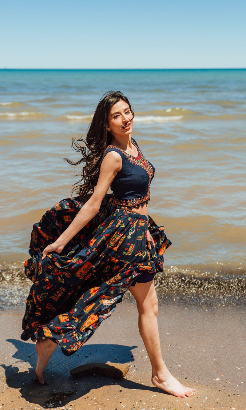 Valkyrie Embroidered Navy High Low Skirt Set dresses RAAS
