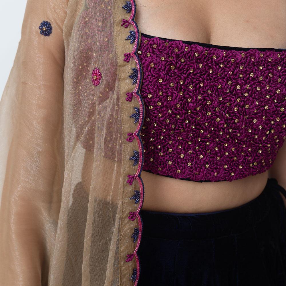 Velvet Lehenga with Floral Resham Embroidery-[bridal_lehenga]-Raas