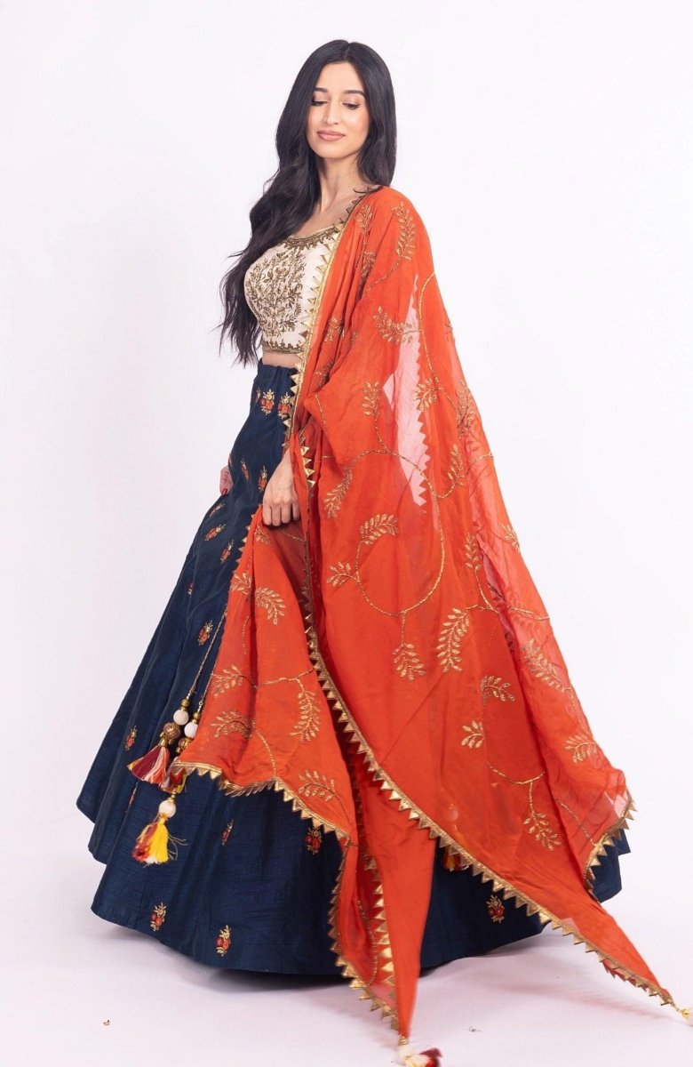 Vespera Blue Lehenga Choli with Embroidered Blouse-[comfort-first-design]-[lightweight]-Raas