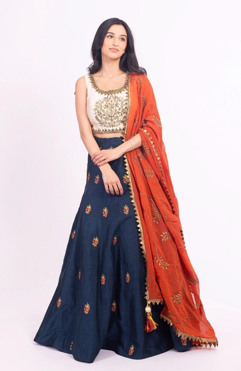 Vespera Blue Lehenga Choli with Embroidered Blouse-[comfort-first-design]-[lightweight]-Raas