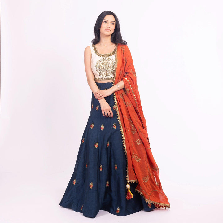 Vespera Blue Lehenga Choli with Embroidered Blouse-Raas USA