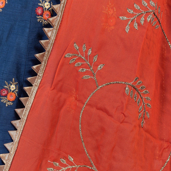 Vespera Blue Lehenga Choli with Embroidered Blouse-Raas USA