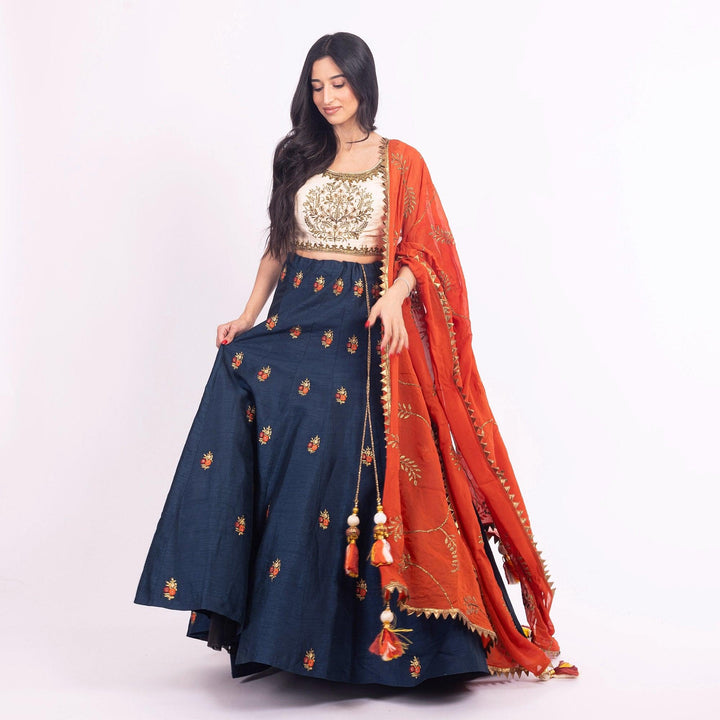Vespera Blue Lehenga Choli with Embroidered Blouse-Raas USA