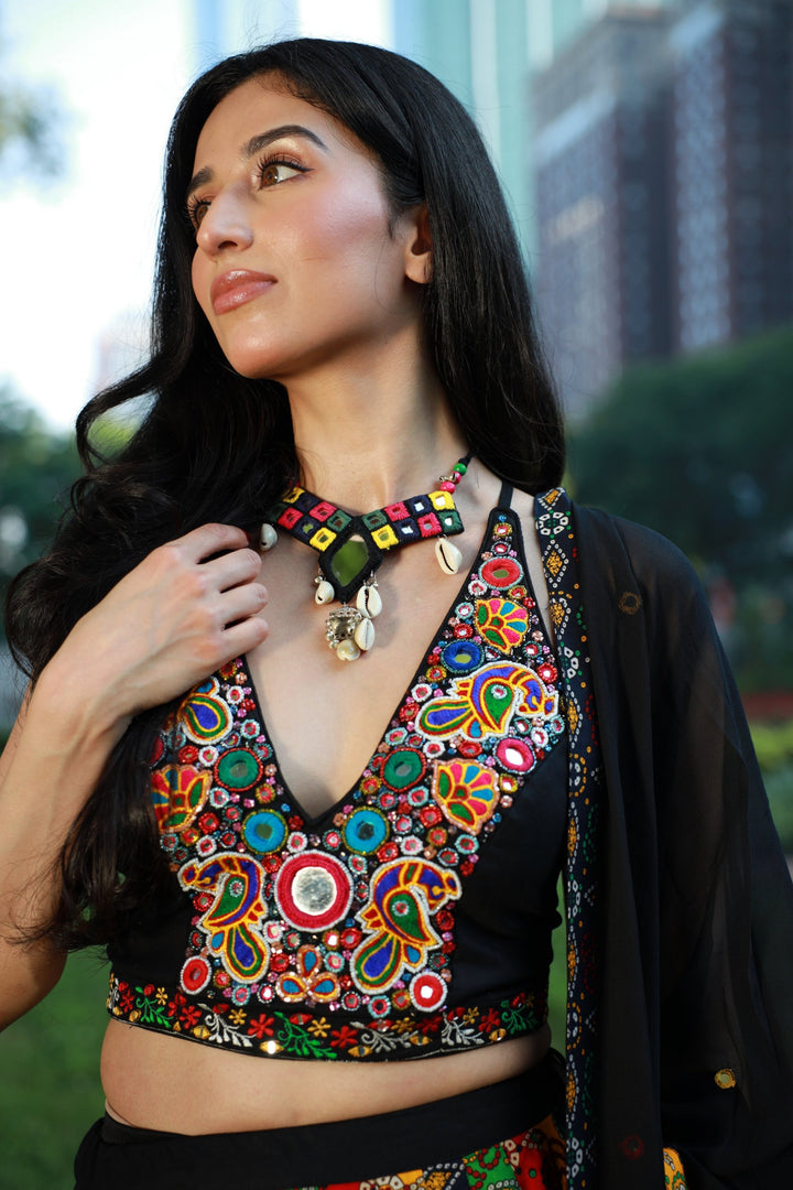 Vibrant Multi-Color Full Flare Chaniya Choli-[mirror work]-Raas