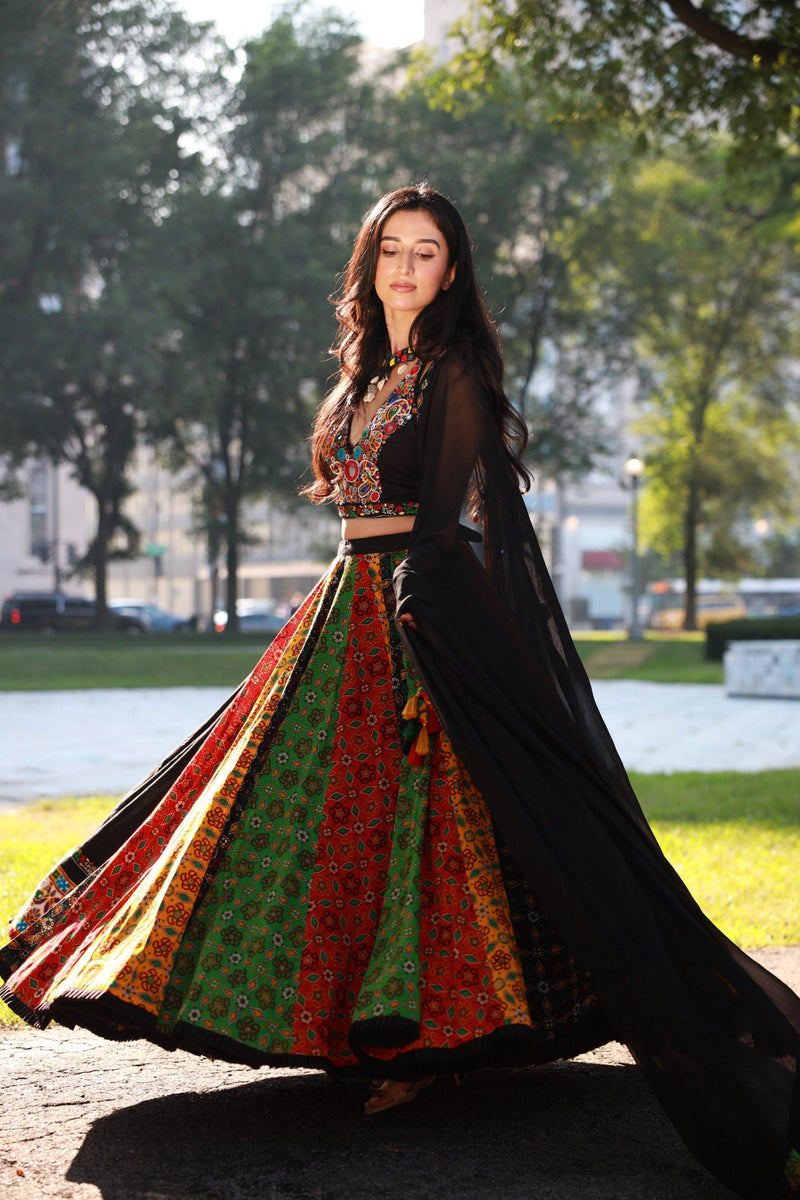 Vibrant Multi-Color Full Flare Chaniya Choli-[mirror work]-Raas