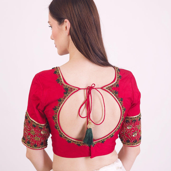 Victoria Red Scoop Neck Blouse-Raas USA