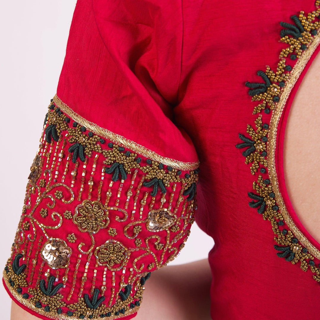 Victoria Red Scoop Neck Blouse-Raas USA