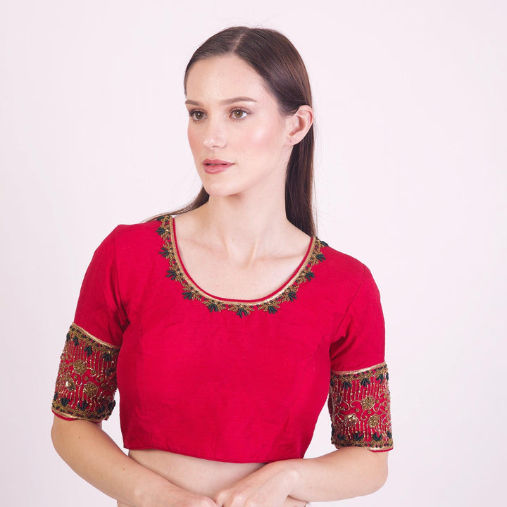 Victoria Red Scoop Neck Blouse-Raas USA