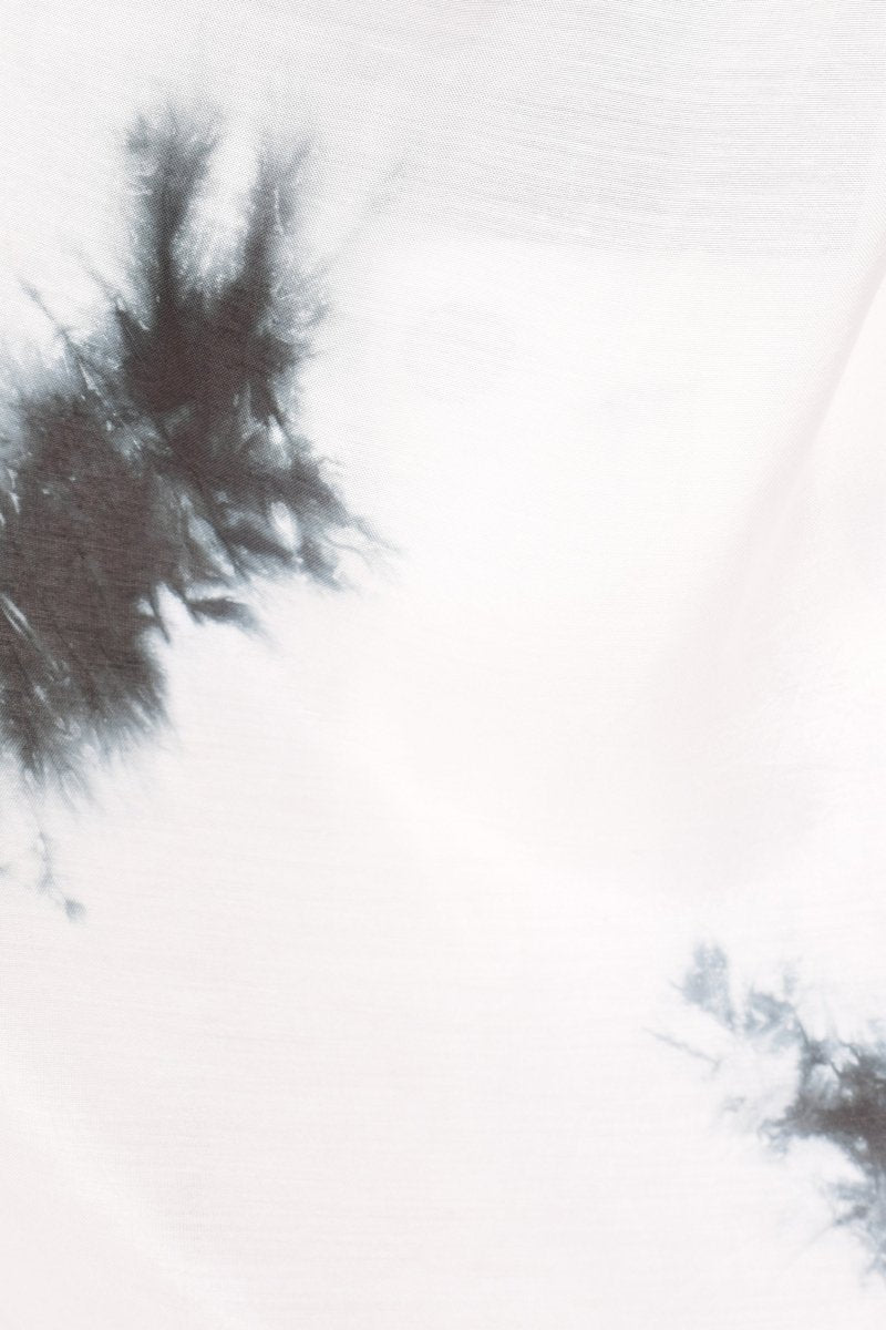 White & Black Tie - Dye Shibori Scarf With Cutwork Border scarves & stoles RAAS