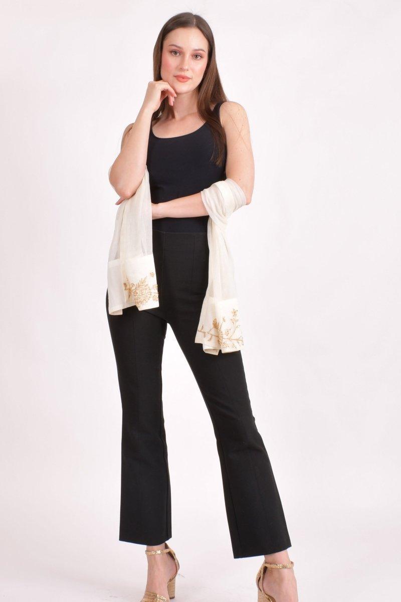 White Chiffon Hand - Embroidered Scarf scarves & stoles RAAS