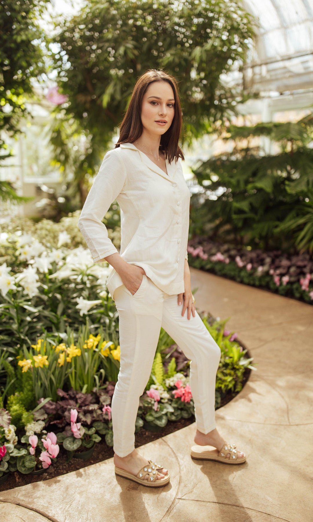 White Co-Ord with Embroidered Blazer Top-Raas USA