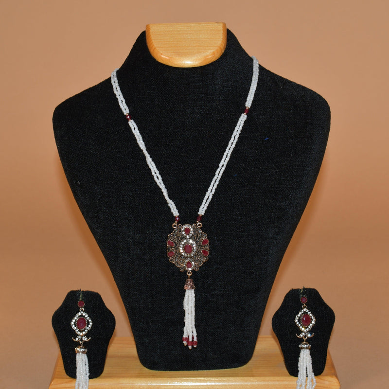 White Embellished Necklace Set FASHION JEWELRY RAAS