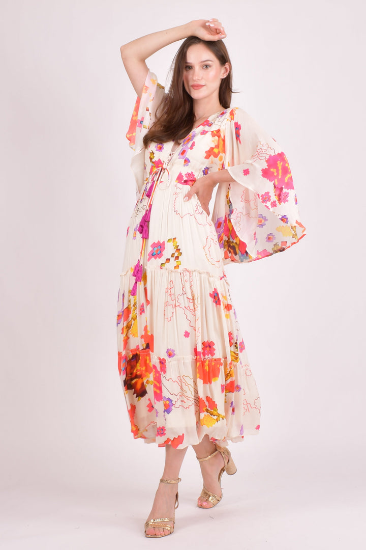 White Floral Ruffle Maxi Dress ANARKALI & GOWN RAAS