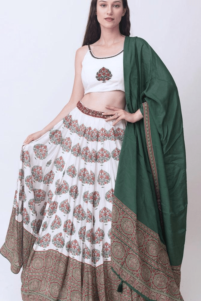 White Gold Embroidered Lehenga Set-Raas USA