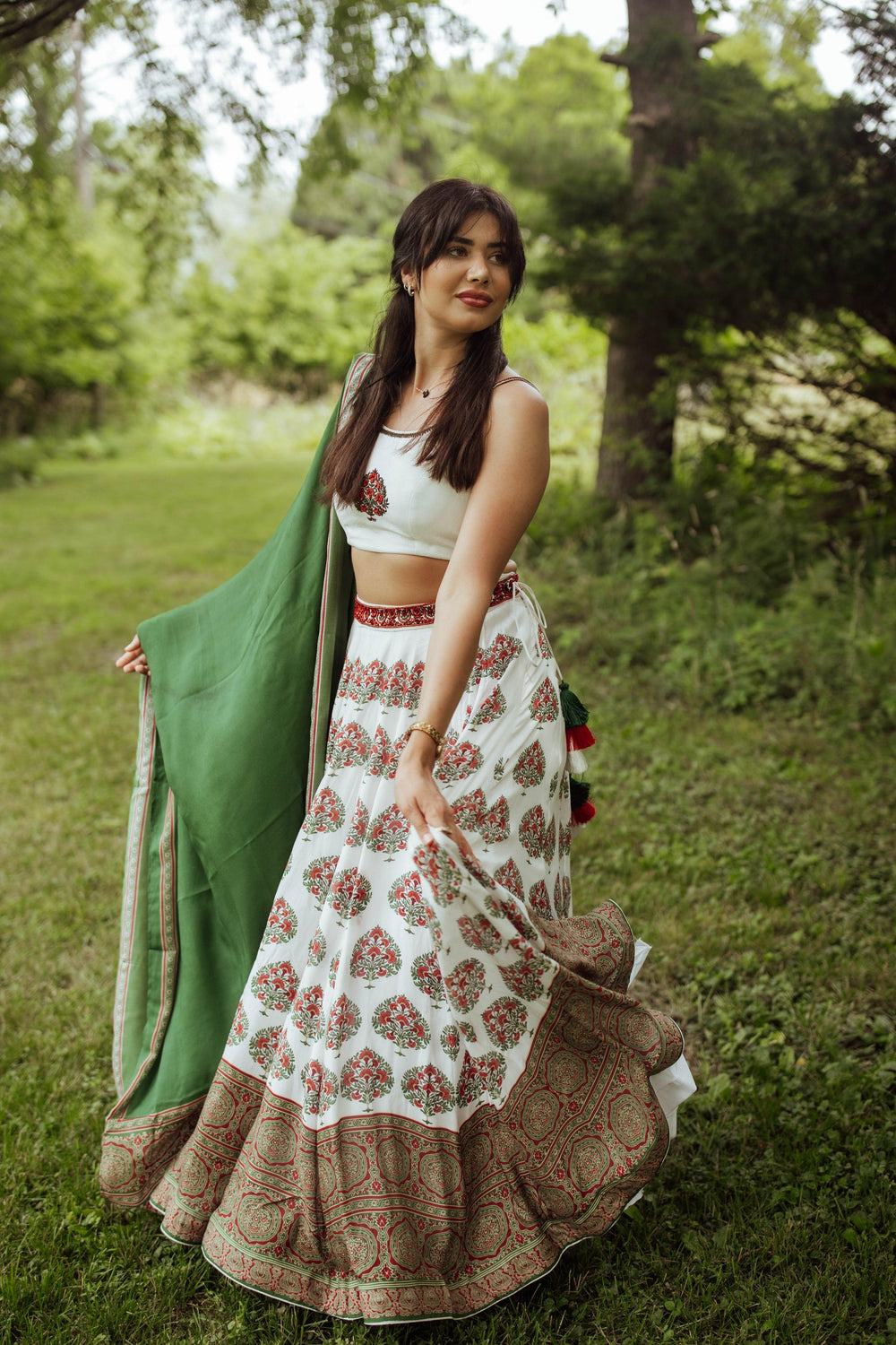 White Gold Embroidered Lehenga Set-[mehendi outfit]-Raas