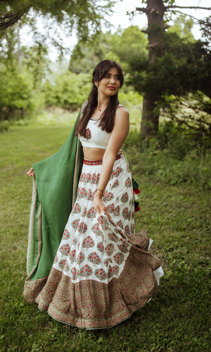 White Gold Embroidered Lehenga Set-[mehendi outfit]-Raas